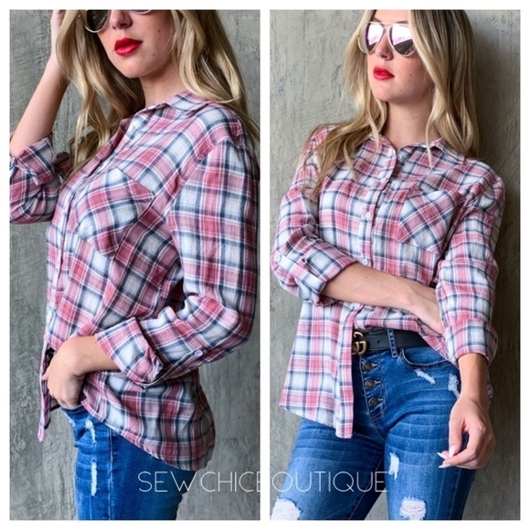 Vintage Plaid Button Down Shirt Mauve - Picture 3 of 6